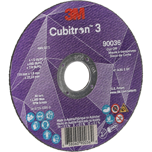 Meule &agrave; tronçonner Cubitron 3, 4-1/2" x 0,045", Arbre de 7/8", Type T1, C&eacute;ramique, 13 300 Tr/min Meunier Outillage Industriel
