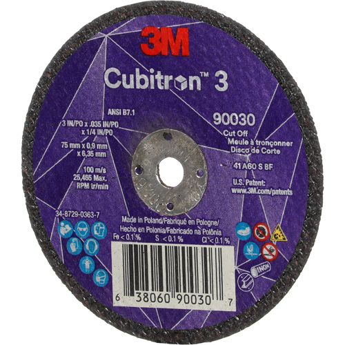 Cubitron 3 Cut-Off Wheel, 3" x 0.035", 1/4" Arbor, Type T1, Ceramic, 21000 RPM Meunier Outillage Industriel