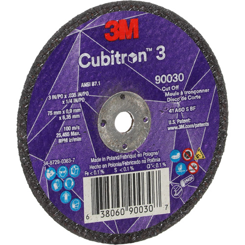 Cubitron 3 Cut-Off Wheel, 3" x 0.035", 1/4" Arbor, Type T1, Ceramic, 21000 RPM Meunier Outillage Industriel