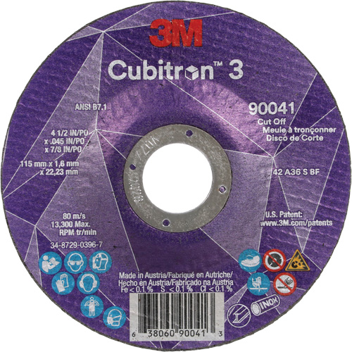Meule &agrave; tronçonner Cubitron 3, 4-1/2" x 0,045", Arbre de 7/8", Type T27, C&eacute;ramique, 13 300 Tr/min Meunier Outillage Industriel