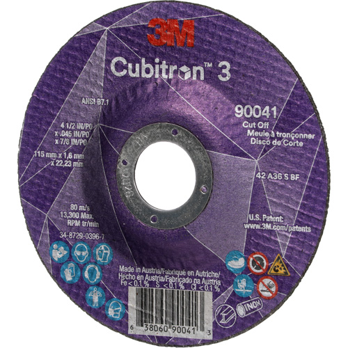 Meule &agrave; tronçonner Cubitron 3, 4-1/2" x 0,045", Arbre de 7/8", Type T27, C&eacute;ramique, 13 300 Tr/min Meunier Outillage Industriel