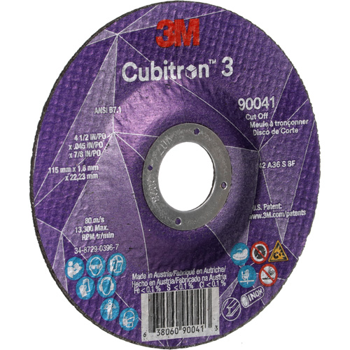 Meule &agrave; tronçonner Cubitron 3, 4-1/2" x 0,045", Arbre de 7/8", Type T27, C&eacute;ramique, 13 300 Tr/min Meunier Outillage Industriel