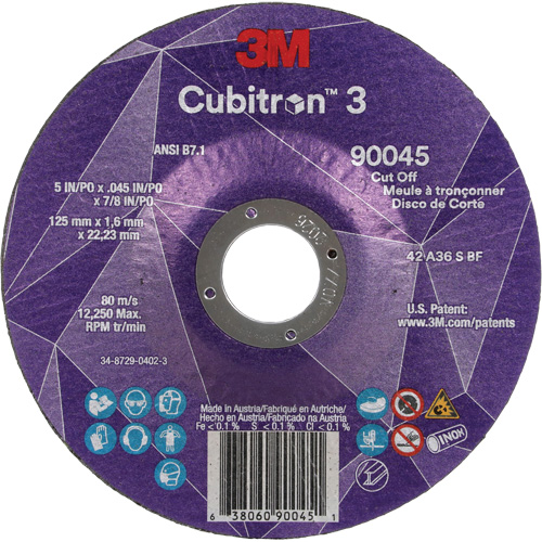 Meule &agrave; tronçonner Cubitron 3, 5" x 0,045", Arbre de 7/8", Type T27, C&eacute;ramique, 12250 Tr/min Meunier Outillage Industriel
