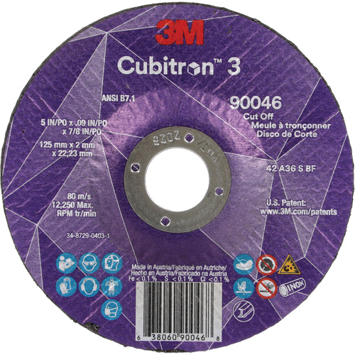 Meule &agrave; tronçonner Cubitron 3, 5" x 0,09", Arbre de 7/8", Type T27, C&eacute;ramique, 12250 Tr/min Meunier Outillage Industriel