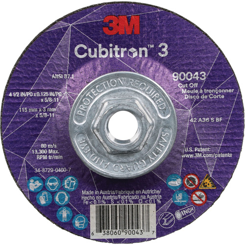 Cubitron 3 Cut-Off Wheel, 4-1/2" x 1/8", 5/8"-11 Arbor, Type T27, Ceramic, 13300 RPM Meunier Outillage Industriel