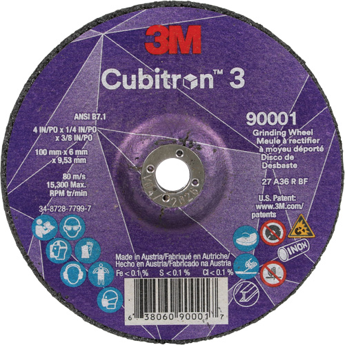 Cubitron 3 Depressed Centre Grinding Wheel, 4" x 1/4", 3/8" Arbor, Ceramic, Type T27 Meunier Outillage Industriel