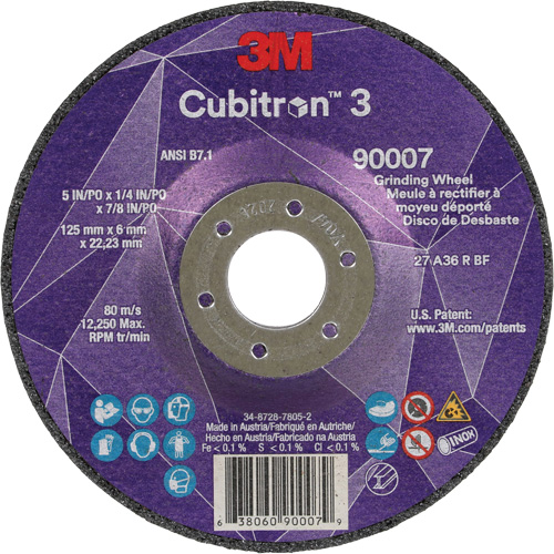 Meule a moyeu d&eacute;port&eacute; Cubitron 3, 5" x 1/4", Arbre 7/8", C&eacute;ramique, Type T27 Meunier Outillage Industriel