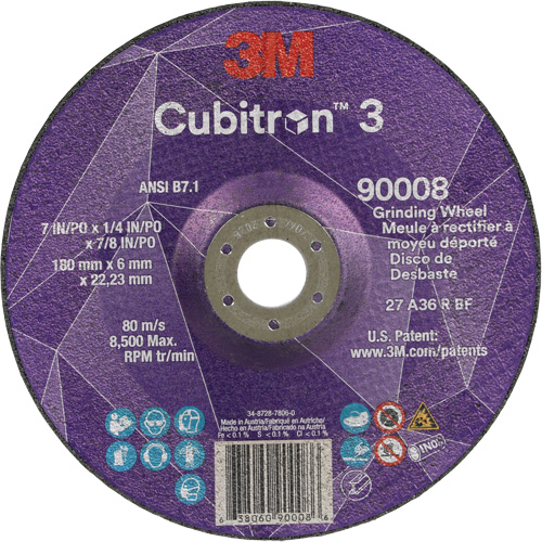 Cubitron 3 Depressed Centre Grinding Wheel, 7" x 1/4", 7/8" Arbor, Ceramic, Type T27 Meunier Outillage Industriel
