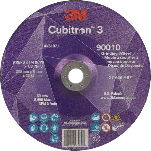 Cubitron 3 Depressed Centre Grinding Wheel, 9" x 1/4", 7/8" Arbor, Ceramic, Type T27 Meunier Outillage Industriel