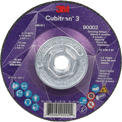 Cubitron 3 Depressed Centre Grinding Wheel, 4-1/2" x 1/4", 5/8"-11 Arbor, Ceramic, Type T27 Meunier Outillage Industriel