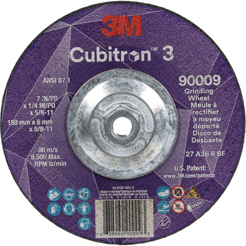 Cubitron 3 Depressed Centre Grinding Wheel, 7" x 1/4", 5/8"-11 Arbor, Ceramic, Type T27 Meunier Outillage Industriel