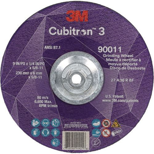 Cubitron 3 Depressed Centre Grinding Wheel, 9" x 0.25", 5/8"-11 Arbor, Ceramic, Type T27 Meunier Outillage Industriel