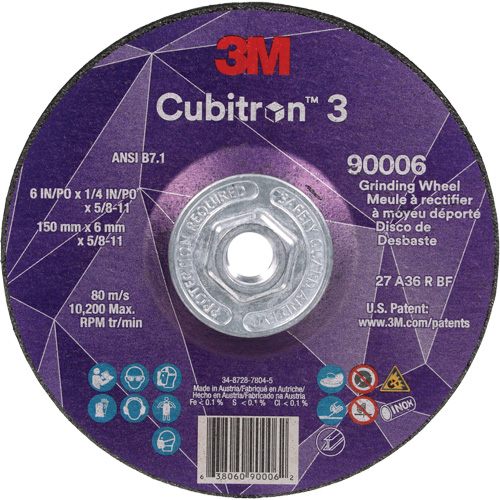 Cubitron 3 Depressed Centre Grinding Wheel, 6" x 0.25", 5/8"-11 Arbor, Ceramic, Type T27 Meunier Outillage Industriel