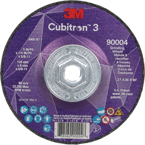 Cubitron 3 Depressed Centre Grinding Wheel, 5" x 0.25", 5/8"-11 Arbor, Ceramic, Type T27 Meunier Outillage Industriel