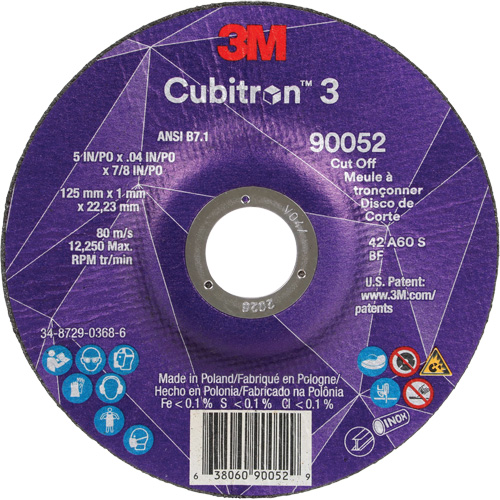 Meule &agrave; tronçonner Cubitron 3, 5" x 0,04", Arbre de 7/8", Type 27, C&eacute;ramique, 60 Tr/min Meunier Outillage Industriel
