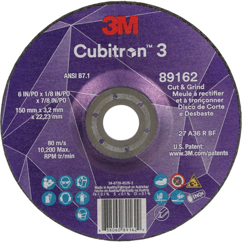 Cubitron 3 Cut and Grind Wheel, 6" x 1/8", 7/8" Arbor, Type 27, 36 Grit, Ceramic Meunier Outillage Industriel