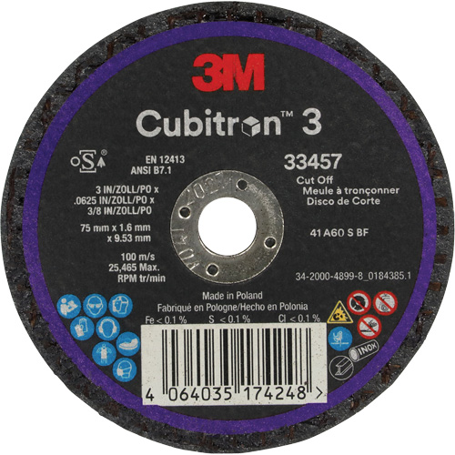 Cubitron 3 Cut-Off Wheel, 3" x 0.063", 3/8" Arbor, Ceramic Meunier Outillage Industriel