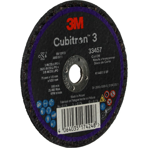 Cubitron 3 Cut-Off Wheel, 3" x 0.063", 3/8" Arbor, Ceramic Meunier Outillage Industriel