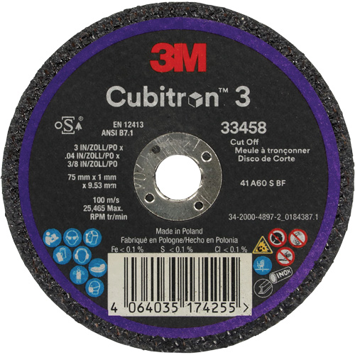 Cubitron 3 Cut-Off Wheel, 3" x 0.039", 3/8" Arbor, Ceramic Meunier Outillage Industriel
