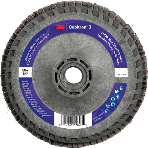 Cubitron 3 Flat Flap Disc with Quick Change 1169F, 4-1/2" x 5/8"-11, Type T27, 60+ Grit, Ceramic Meunier Outillage Industriel
