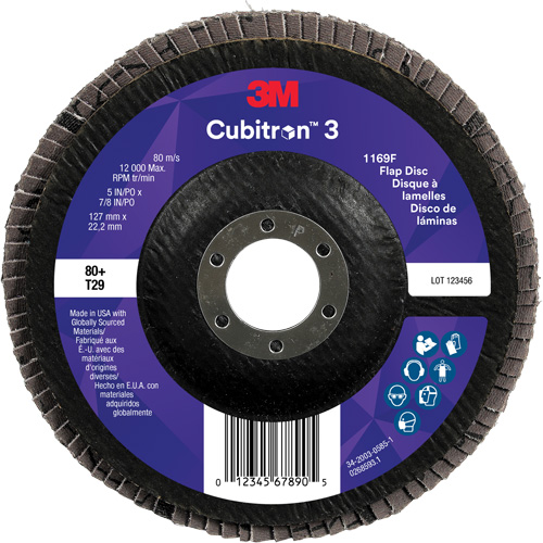 Cubitron 3 Conical  Flap Disc 1169F, 5" x 7/8", Type T29, 80+ Grit, Ceramic Meunier Outillage Industriel