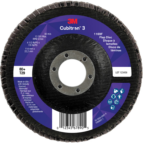 Cubitron 3 Conical  Flap Disc 1169F, 4-1/2" x 7/8", Type T29, 80+ Grit, Ceramic Meunier Outillage Industriel