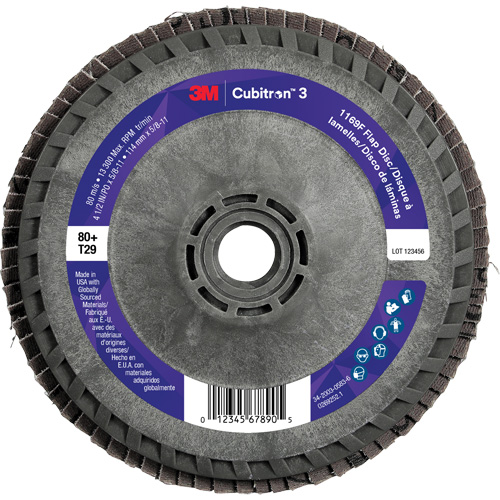 Cubitron 3 Conical  Flap Disc with Quick Change 1169F, 4-1/2" x 5/8"-11, Type T29, 80+ Grit, Ceramic Meunier Outillage Industriel