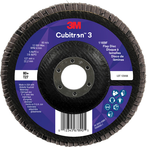 Cubitron 3 Flat Flap Disc 1169F, 5" x 7/8", Type T27, 80+ Grit, Ceramic Meunier Outillage Industriel