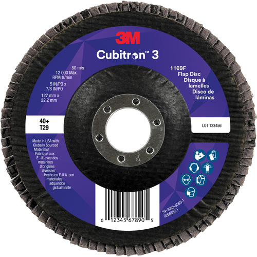 Cubitron 3 Conical  Flap Disc 1169F, 5" x 7/8", Type T29, 40+ Grit, Ceramic Meunier Outillage Industriel