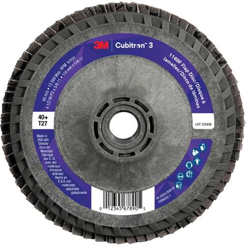 Cubitron 3 Flat Flap Disc with Quick Change 1169F, 4-1/2" x 5/8"-11, Type T27, 40+ Grit, Ceramic Meunier Outillage Industriel