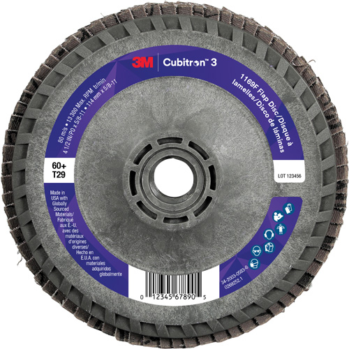 Cubitron 3 Conical  Flap Disc with Quick Change 1169F, 4-1/2" x 5/8"-11, Type T29, 60+ Grit, Ceramic Meunier Outillage Industriel