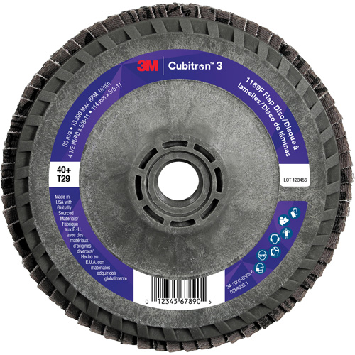 Cubitron 3 Conical  Flap Disc with Quick Change 1169F, 4-1/2" x 5/8"-11, Type T29, 40+ Grit, Ceramic Meunier Outillage Industriel