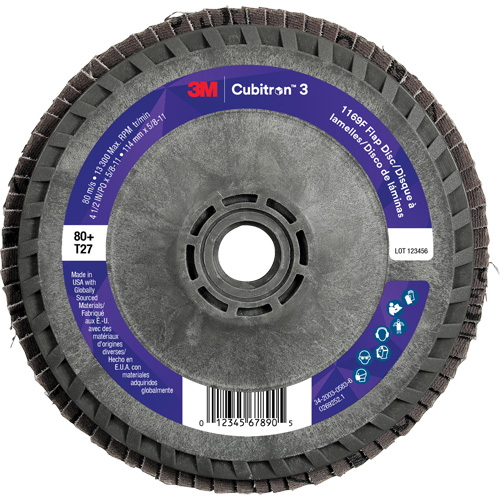 Cubitron 3 Flat Flap Disc with Quick Change 1169F, 4-1/2" x 5/8"-11, Type T27, 80+ Grit, Ceramic Meunier Outillage Industriel