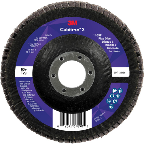Cubitron 3 Conical  Flap Disc 1169F, 4-1/2" x 7/8", Type T29, 60+ Grit, Ceramic Meunier Outillage Industriel