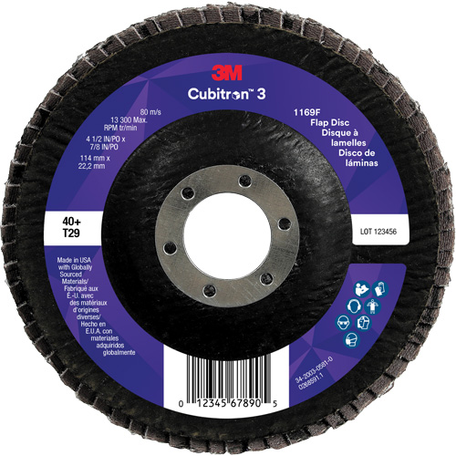 Cubitron 3 Conical  Flap Disc 1169F, 4-1/2" x 7/8", Type T29, 40+ Grit, Ceramic Meunier Outillage Industriel