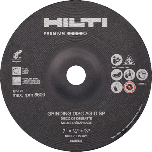 AG-D SP Premium Grinding Wheels, 5" x 1/4", 7/8" Arbor, Zirconium, Type 27 Meunier Outillage Industriel