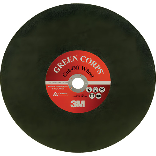 Green Corps Cut Off Wheel, 13-9/10" x 0.118", 1" Arbor, Ceramic, 20000 RPM Meunier Outillage Industriel