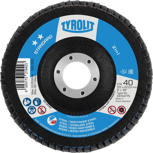 ZA 40 - B425 Standard 2-in-1 Flap Disc, 5" x 7/8", Type 27A, 40 Grit, Zirconia Alumina Meunier Outillage Industriel