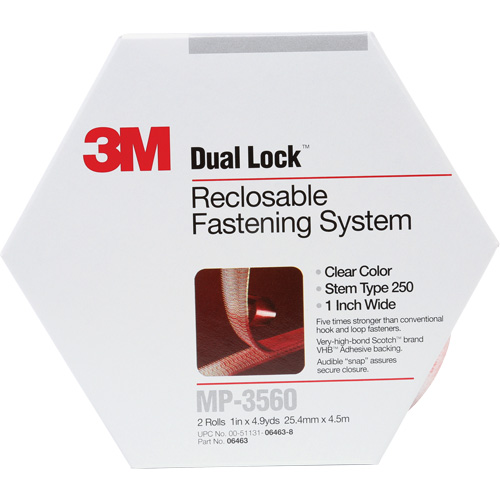Attache refermable Dual Lock, Auto-appariement, 5 vg x 1", Adh&eacute;sif, Transparent Meunier Outillage Industriel