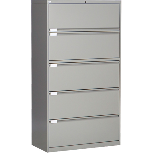 Lateral Filing Cabinet, Steel, 5 Drawers, 36" W x 18" D x 65-1/2" H, Grey Meunier Outillage Industriel