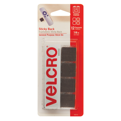 Fastener Squares, Hook & Loop, 7/8" Dia., Adhesive, Black Meunier Outillage Industriel