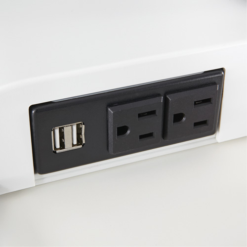 Soar Sit/Stand Electric Desk with Dual Monitor Arm, Desktop Unit, 37-1/4" H x 27-3/4" W x 22" D, White Meunier Outillage Industriel