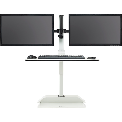 Soar Sit/Stand Electric Desk with Dual Monitor Arm, Desktop Unit, 37-1/4" H x 27-3/4" W x 22" D, White Meunier Outillage Industriel