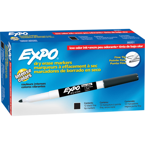Low Odour Dry Erase Whiteboard Marker, Black, Fine Tip Meunier Outillage Industriel