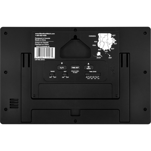 Horloge murale &agrave; r&eacute;glage et ajustement automatiques avec support, Num&eacute;rique, &agrave; piles, Noir Meunier Outillage Industriel