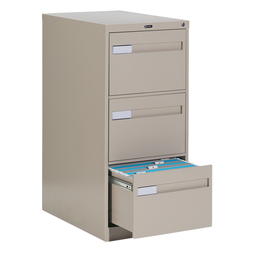 Vertical Filing Cabinet with Recessed Drawer Handles, 3 Drawers, 18.15" W x 26.56" D x 40" H, Beige Meunier Outillage Industriel