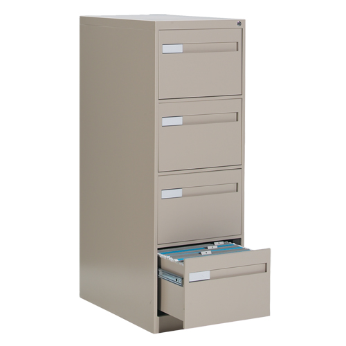 Vertical Filing Cabinet with Recessed Drawer Handles, 4 Drawers, 18.15" W x 26.56" D x 52" H, Beige Meunier Outillage Industriel