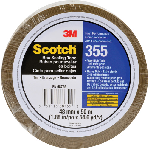 Scotch&reg; 355 Box Sealing Tape, Hot Melt Adhesive, 3.4 mils, 48 mm (1-22/25") x 50 m (164') Meunier Outillage Industriel