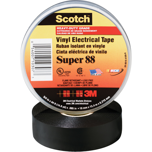 Scotch&reg; Super 88 Tape, 19 mm (3/4") x 20.1 m (66'), Black, 8.5 mils Meunier Outillage Industriel