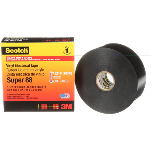 Scotch&reg; Vinyl Electrical Tape Super 88, 38 mm (1-1/2") x 33 m (108'), Black, 8.5 mils Meunier Outillage Industriel